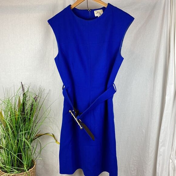 Milly Blue Sleeveless Belted Vintage Short Sleeve Career Dress 10 - Picture 3 of 8